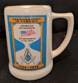 Vtg Freemasonry In Georgia Bicentennial Mug Cup Stein American Revolution 1976