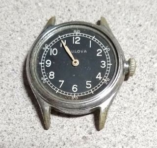 Vintage Bulova Hack Military Wrist Watch 10ak Wwii Era Black Dial Parts Repair