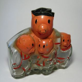 Rare Vintage 1930s Three Little Pigs,  Father Figural/figure Glass Candy Container