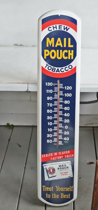 Vintage Large 38 " Mail Pouch Chewing Tobacco Thermometer Metal Sign