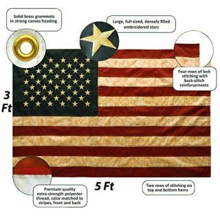 Vintage Style Tea Stained American US Flag 3x5 Foot Nylon - Embroidered Stars a 2