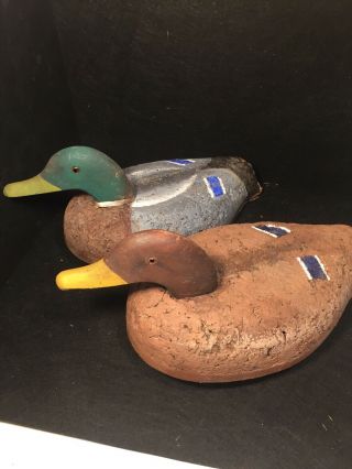 Antique Herters Cork Duck Decoys - Mallard And Hen