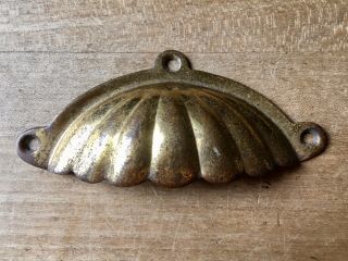 Antique Drawer Pull Cup Handle Brass Victorian Vintage Scallop