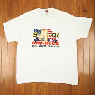 9/11 World Trade America Will Never Forget By Love Unlimited White T - Shirt Xl Nr