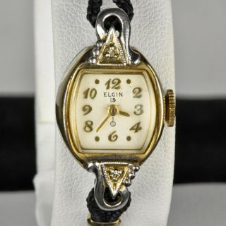 Vtg Ladies Elgin 19 Jewel Grade 832 Watch 10k Gold Plated Bezel Sterling Lugs
