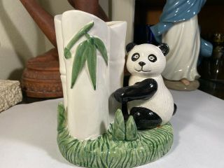 Panda & Bamboo Ceramic Planter Or Vase Vintage