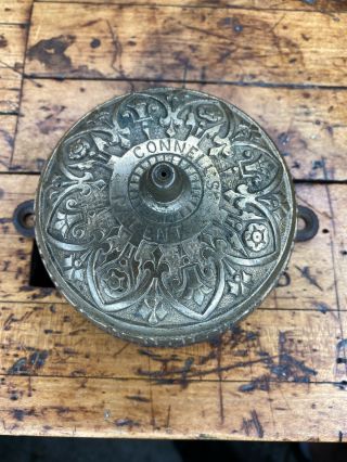 Bj12 Antique Connell’s Patent Eastlake Brass Door Bell Pat.  Dated 1871