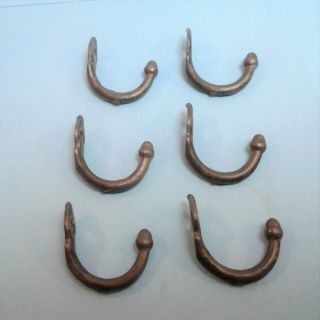 Set Of 6 Antique Cast Iron Coat Hooks With Acorn Tips Small 1890s Era