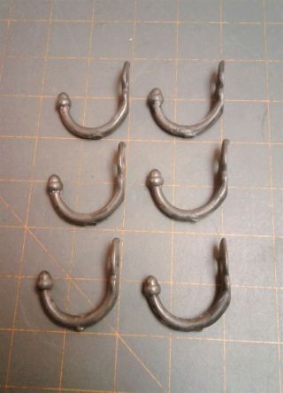 Set of 6 Antique Cast Iron Coat Hooks with Acorn Tips Small 1890s Era 2