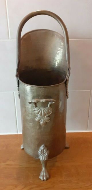 Vintage Tall Brass Cylindrical Coal Scuttle Bucket