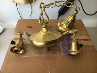 Antique Victorian 2 Light Brass Pan Fixture Chandelier