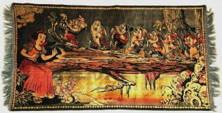 Rare 1930s Disney Snow White Seven Dwarfs Velveteen Tapestry Rug Made In Italy