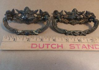 2 Antique FIGURAL NORTH WIND SOLID BRASS Drop Furniture Drawer Cabinet Pull 2