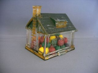 Vintage Glass & Tin Toy House Wth Tall Chimney Candy Container