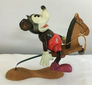 Vintage Rare 1930s Disney Mickey Mouse Jointed Celluloid Figure Hobby Horse