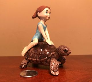 Hagen - Renaker Specialty 4026 Little Girl On Tortoise - Ceramic Turtle Figurine