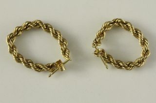 Vintage Estate Jewelry 10KT Yellow Gold Rope Twist Hoop Dangle Pierced Earrings 3