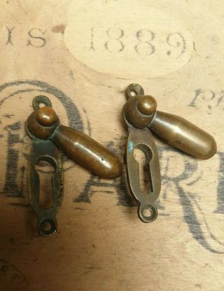 2 X Old Brass Escutcheon Vintage Key Hole Covers