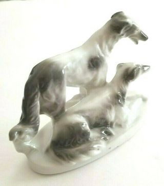 Vintage Porcelain Borzoi Russian Wolfhound Dogs Figurine Setting On A Platform