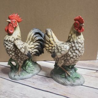 Vintage Porcelain Rooster & Hen Chicken Figurine Home Interiors Homco 1446