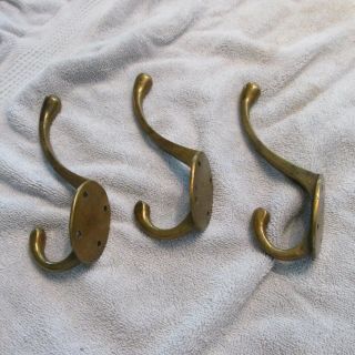 3 Vintage Solid Brass Coat Or Hat Hooks,  6 Inch