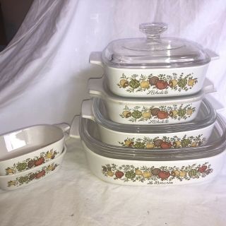 Vintage 4 Piece Set Corning Ware Spice Of Life Casserole With 3 Lids