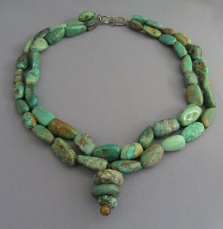 Vintage Old Pawn Sterling Multi Double Strand Mixed Nugget Turquoise Necklace