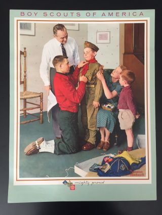 Vintage Boy Scouts Of America " Mighty Proud " Bsa Norman Rockwell Poster