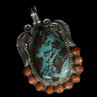 Unique Hoskie Yazzie Vintage Old Pawn Navajo Turquoise & Spiny Oyster Pendant