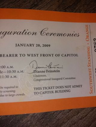 2009 Barack Obama Presidential Inauguration Ticket US Capitol Building 1/20/09 3