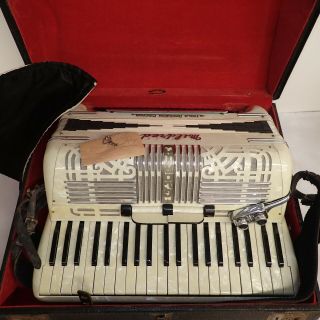 Vtg Italo American Gloria Accordion 41 Key 120 Bass Pearl Black Squeeze Box Case