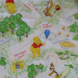 Vintage Sears Winnie The Pooh Crib Blanket Quilt Comforter Green Dot