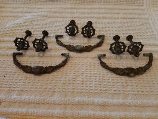 3 Ornate Antique Victorian Brass Drawer Pull Handle