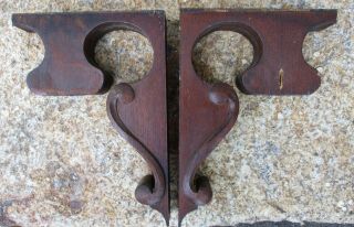 Pair Antique Victorian Oak Corbels Brackets Applied Carvings 10 " High