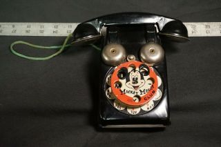 1950 Mickey Mouse Mousekaphone Tin Toy Phone Vintage Made By Gong Bell Mfg Co.