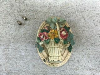 Antique Hubley Cast Iron Figural Flower Urn Door Knocker Great Paint 2