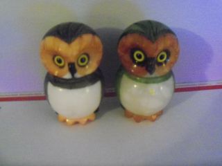 2 - Alabaster Owl Figurine Paperweight Hand Carved Painted Ducceschi Italy