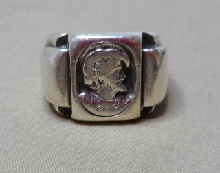 Antique Sterling Silver Cavalier Mans Bust Signet Ring P226