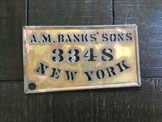 Antique Brass Wooden Box Stencil A.  M.  Banks 3348