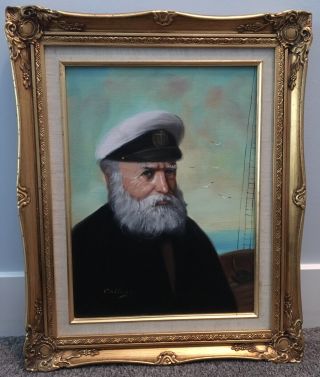 Vintage Framed David Pelbam Sea Captain Oil Painting Signed Navy