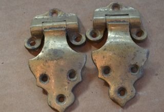 2 Matched Brass Antique Offset Curved Top Ice Box Hinges