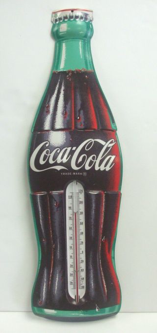 Vintage 29 " Coca Cola Extra Large - Tin Litho Sign Bottle Thermometer Made In Usa