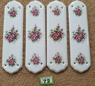4 X Vintage China Floral Door Plate With Pink Roses,  11in X 3in Pre Holed