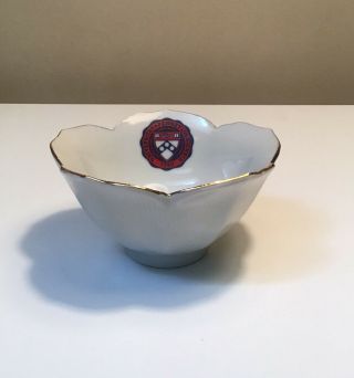 Vintage University Of Pennsylvania Porcelain Bowl Dish Gold Trim Scalloped Edge