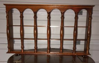 Vintage Colonial Wood Knick Knack Wall Shelf Curio Cabinet