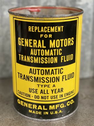 Gm Replacement Automatic Transmission Fluid Quart Oil Can Metal Vintage Chevy