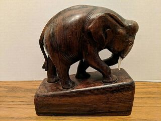 Vintage Solid Wood Hand Carved Elephant Figurine 6.  5 " L