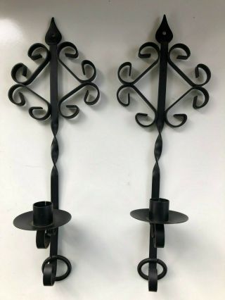 Vintage Black Scrolled Wrought Iron Sconces Pair