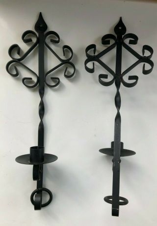 Vintage Black Scrolled Wrought Iron Sconces Pair 2