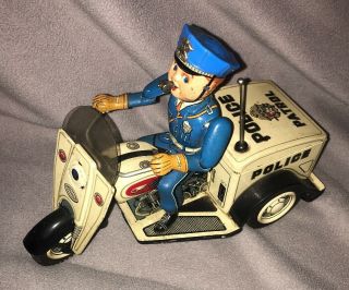 Vintage 1950s - 60s Nomura Tin Battery Operated Police Patrol Motorcycle